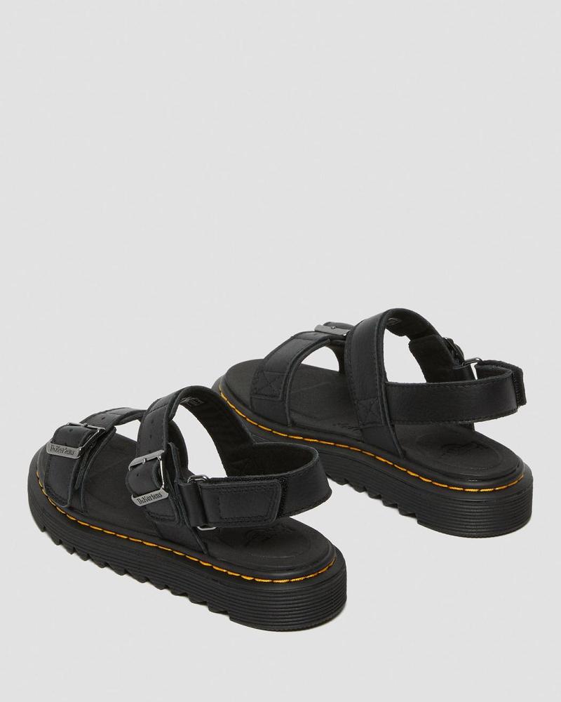 Black Kids' Dr Martens Junior Kyle Leather Sandals | CA 721ZUT